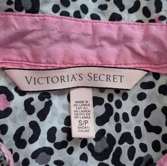 Victoria's Secret Black White Pink Trim Cheetah Print Button Down Sleep Shirt S - Picture 4 of 8